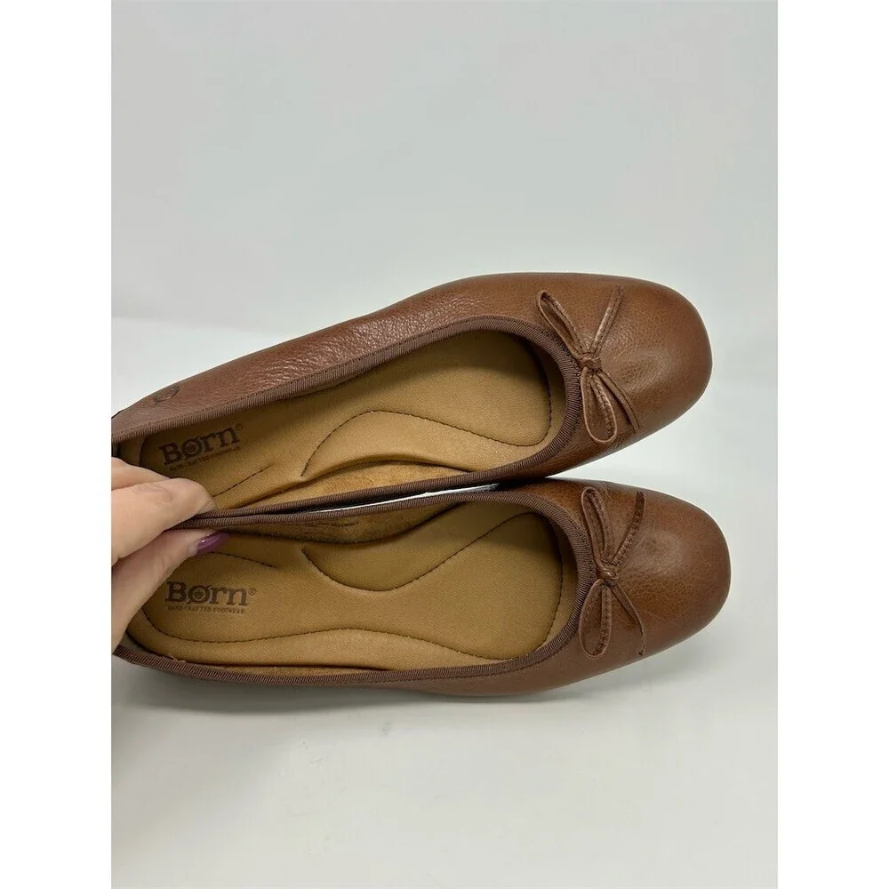 Born Ballet Flats Womens Size 9M Brown Round Toe Bow Slip On Comfort Size 9